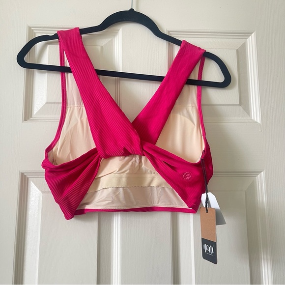 Nanni Swimwear Textured Berry Switch V Crop Swimsuit Top Berry Pink Color Size M - Picture 2 of 10